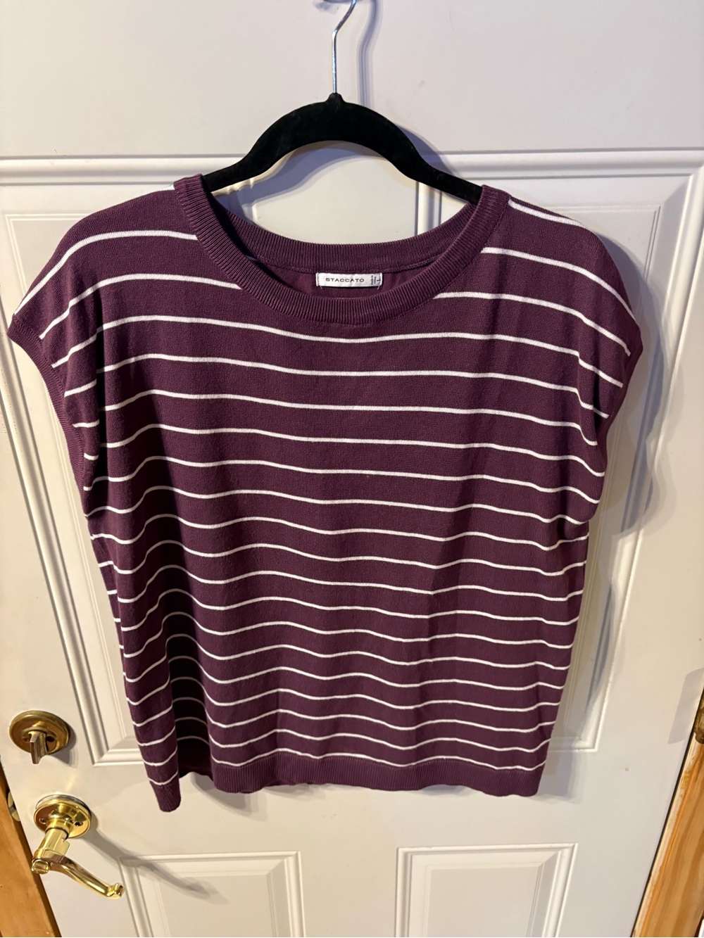 Staccato Purple and White Striped Short-Sleeve Knit Tee
